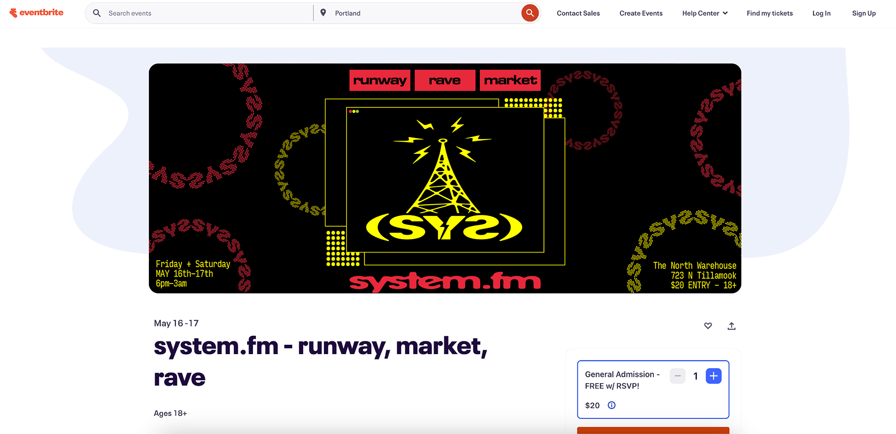 Eventbrite ticketing page — system.fm