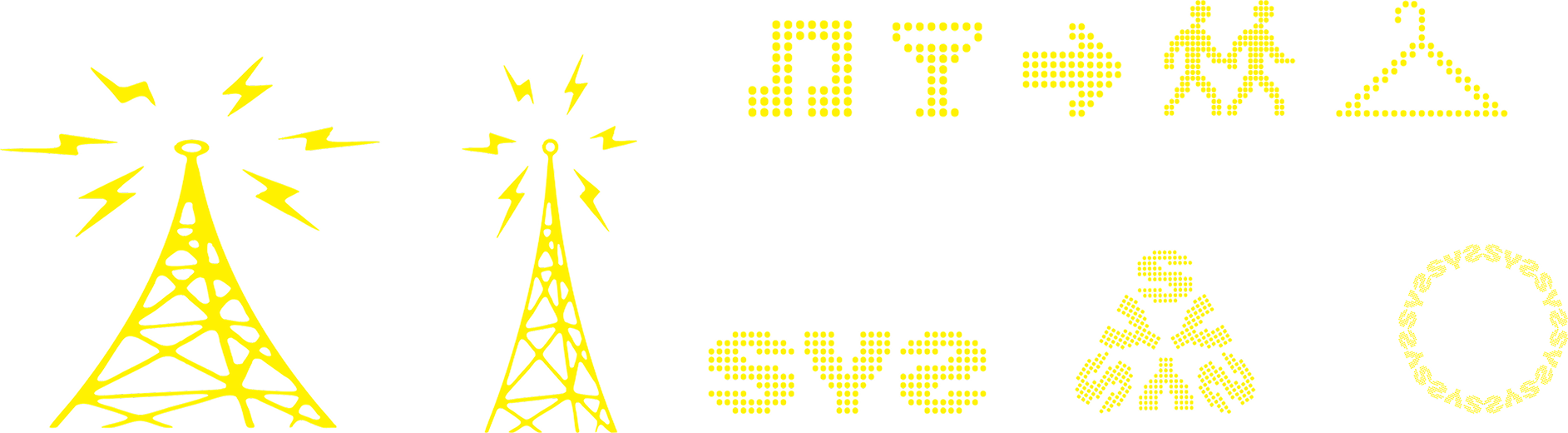 Icons + dot-matrix glyphs — system.fm