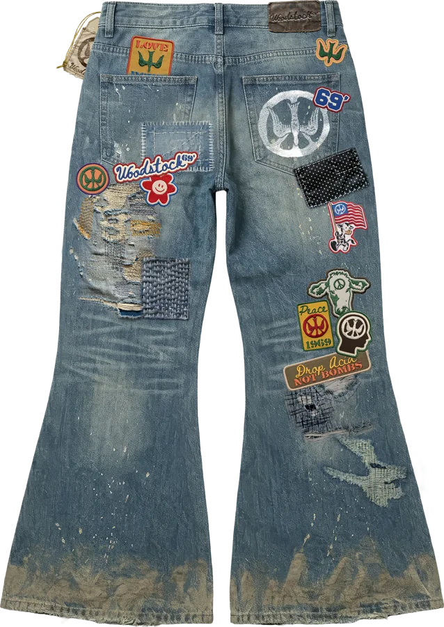 Muddy Patchwork Wash Flared Jeans — back