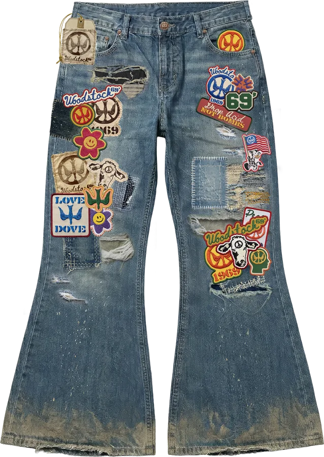 Muddy Patchwork Wash Flared Jeans