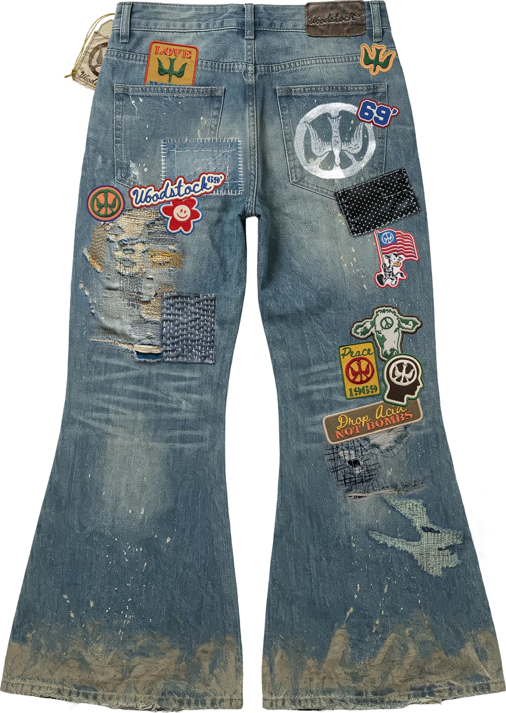 Muddy Patchwork Wash Flared Jeans — back — Woodstock 69’