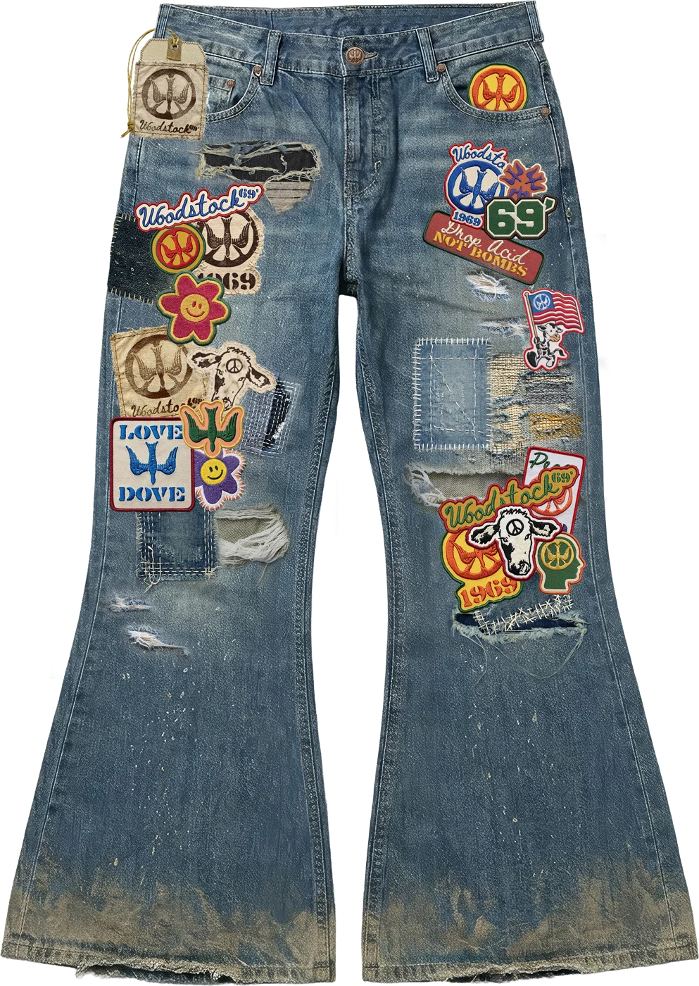 Muddy Patchwork Wash Flared Jeans — front — Woodstock 69’